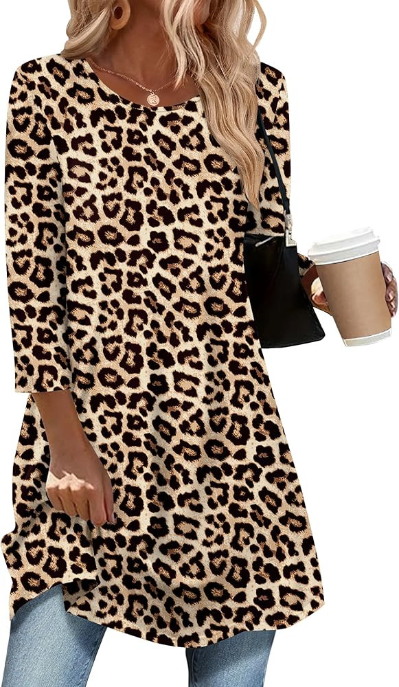 Zeagoo Women Tops 3/4 Sleeve Dressy Casual Plus Size Tunics to Wear with Leggings Swing Flare T-S... | Amazon (US)
