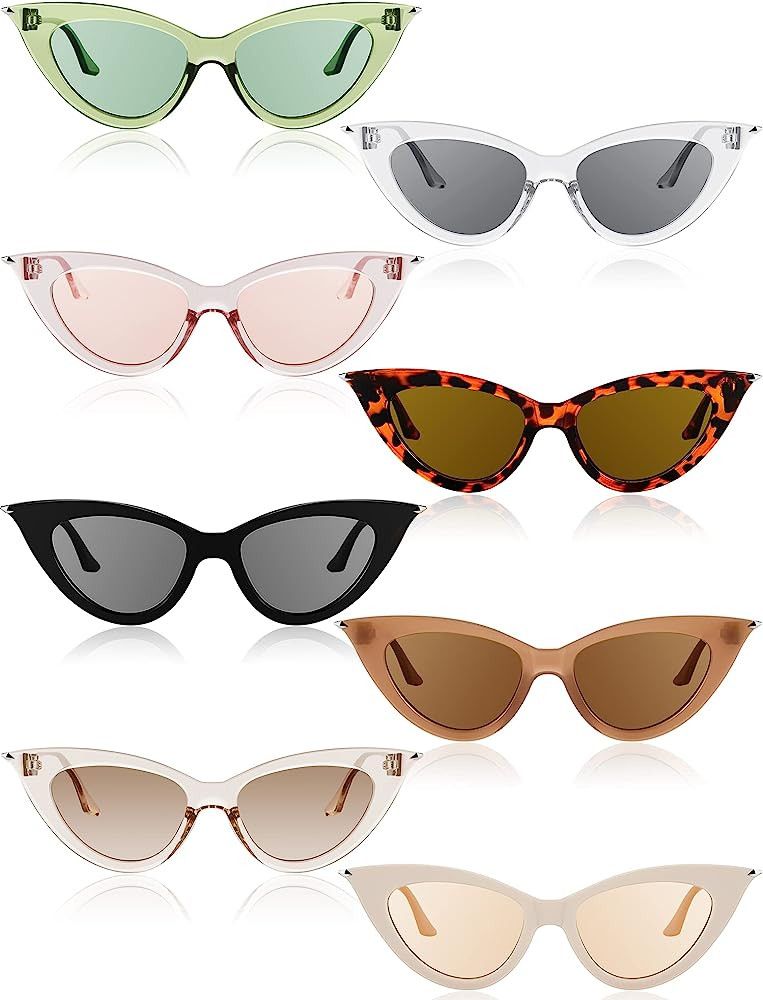 Leinuosen 8 Pairs Retro Cat Eye Sunglasses Vintage Sunglasses Colorful Women Sunglasses Trendy Su... | Amazon (US)