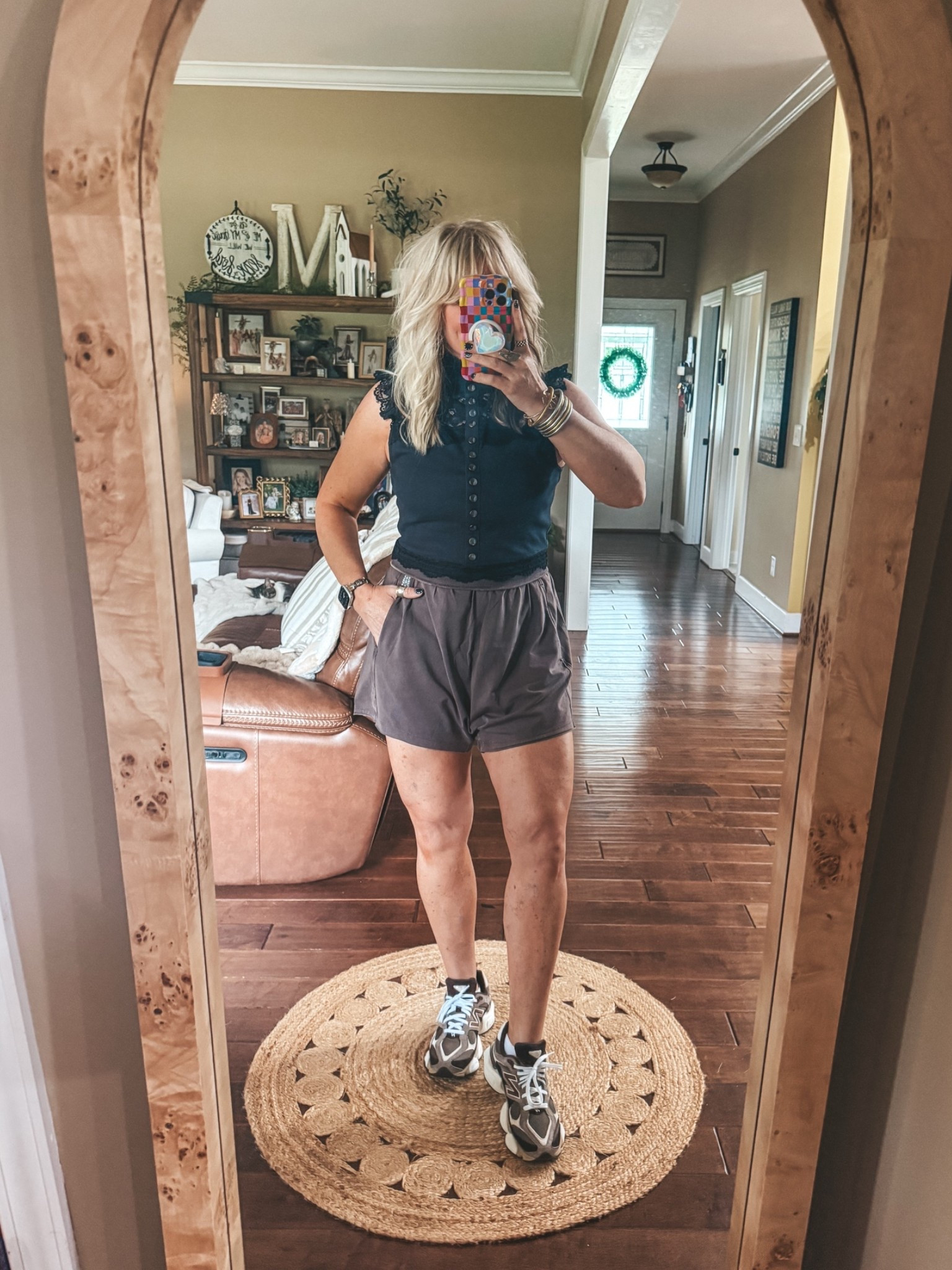 My Friday night fit 🖤🤎
Top sized up to a large 
Shorts M 
Sneaks true to size

#LTKootd #LTKgrwm #LTKOver40