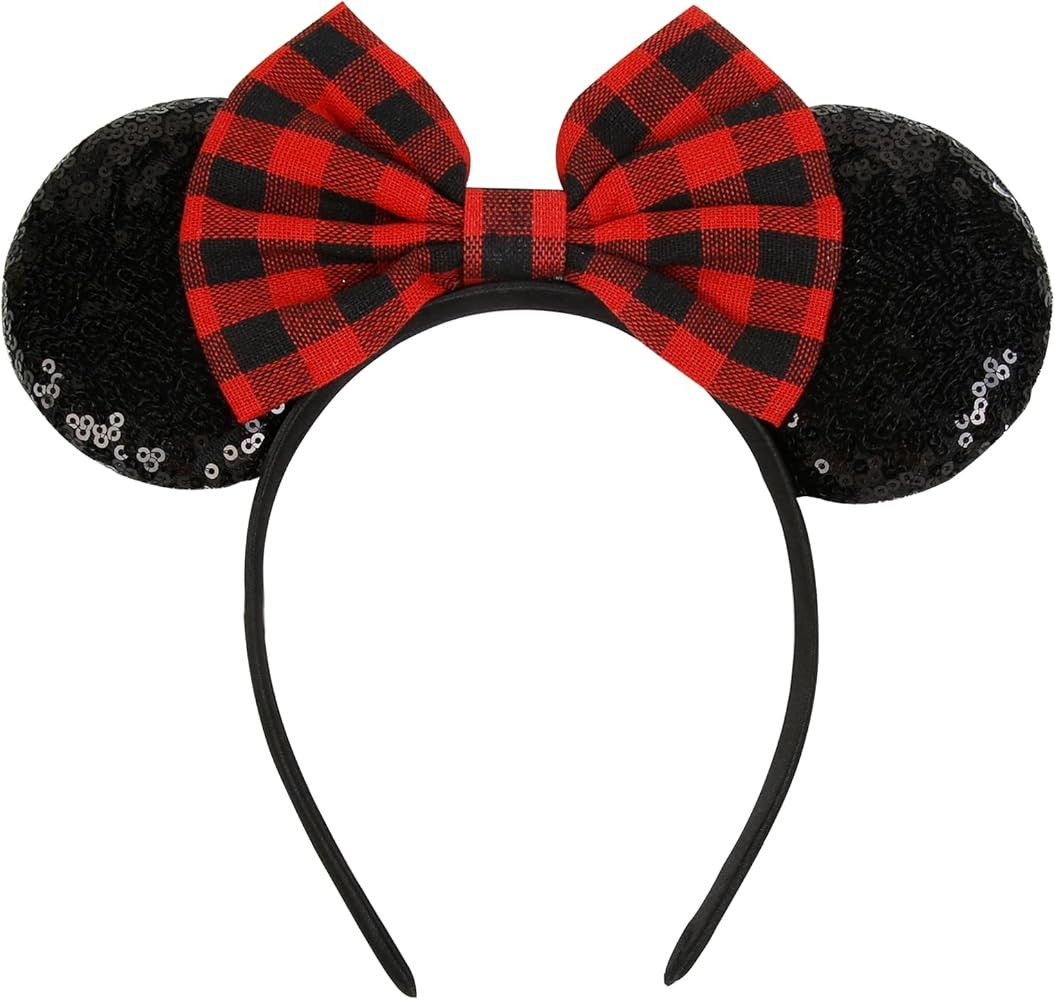 WOVOWOVO Mouse Ears Bow Headbands for Women and Girls Glitter Sequin Theme Park Hairbands Party Costume Hair Accessories | Amazon (US)