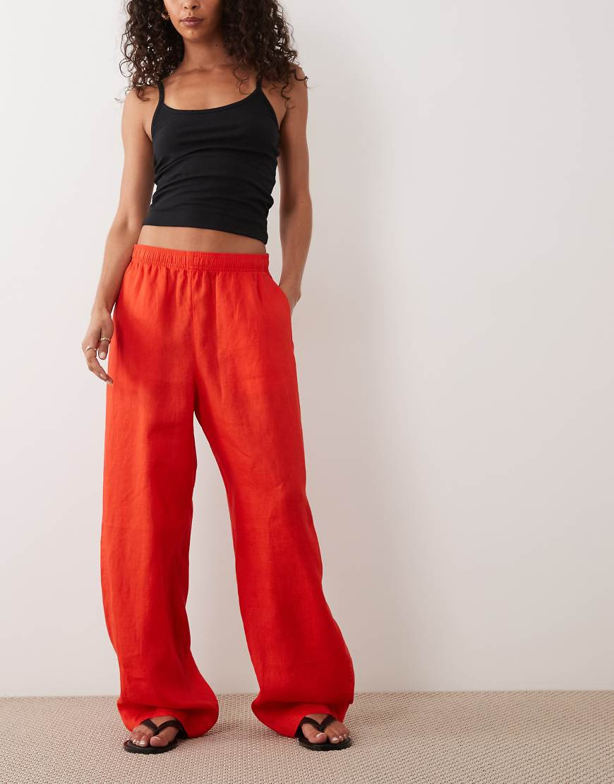 ARKET linen barrel leg linen trousers in red-Green | ASOS (Global)