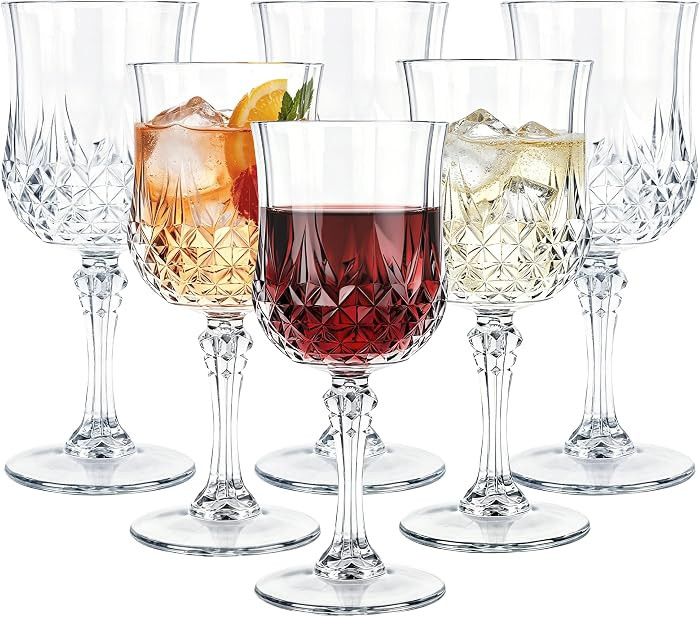 6 Pack Plastic Wine Glasses,10oz Unbreakable Vintage Style Goblets,Reusable Crystal Like Drinking... | Amazon (US)
