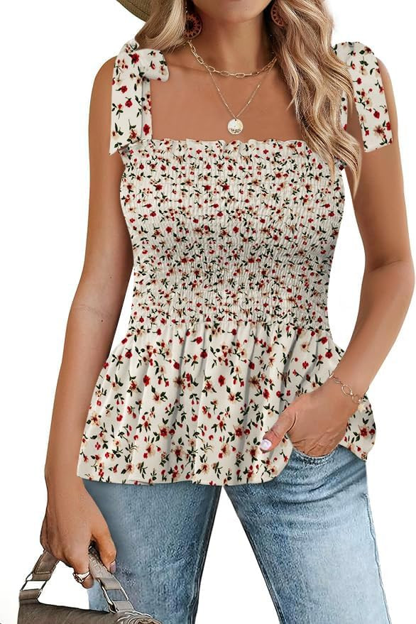 Ruffle Tank Tops for Women Summer Square Neck Sleeveless Tops Tie Shoulder Chiffon Blouse Babydol... | Amazon (US)