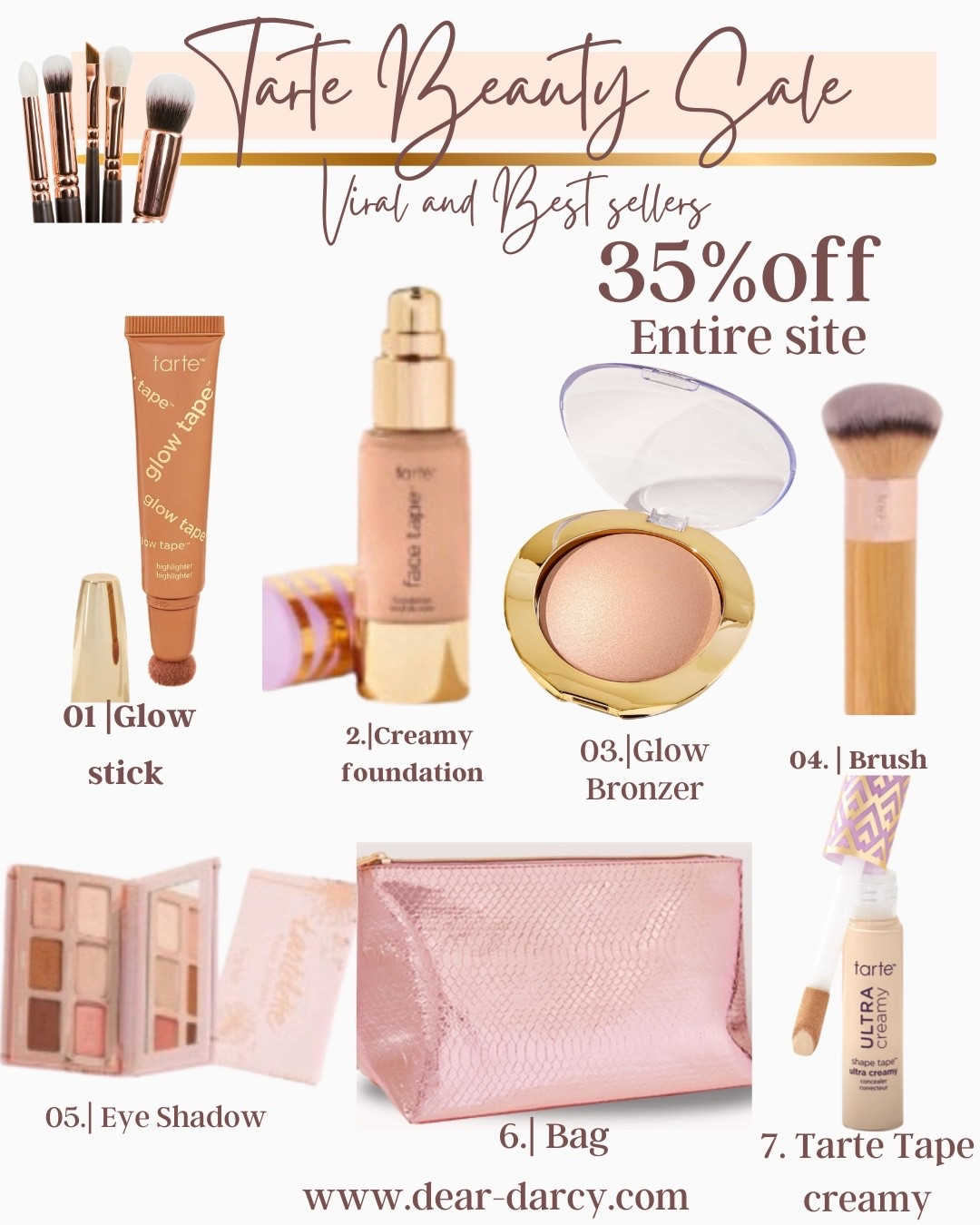 Tarte Beauty sale
35% off entire site

Best seller shape Tarte 
Glow stick
Bronzer
Blush brush 
Eyeshadow pallet 
Make up bag 
Creamy foundation 

Mascara 
Lip gloss 



#LTKgrwm #LTKBeauty #LTKSpringSale