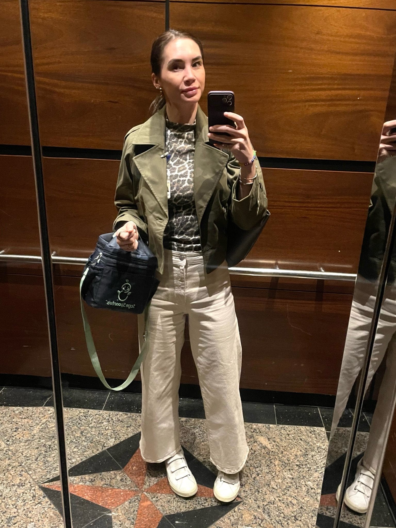 Work ootd - Leopard top cropped trench coat wide leg cropped pants Veja sneakers 

#LTKFindsUnder50 #LTKWorkwear
