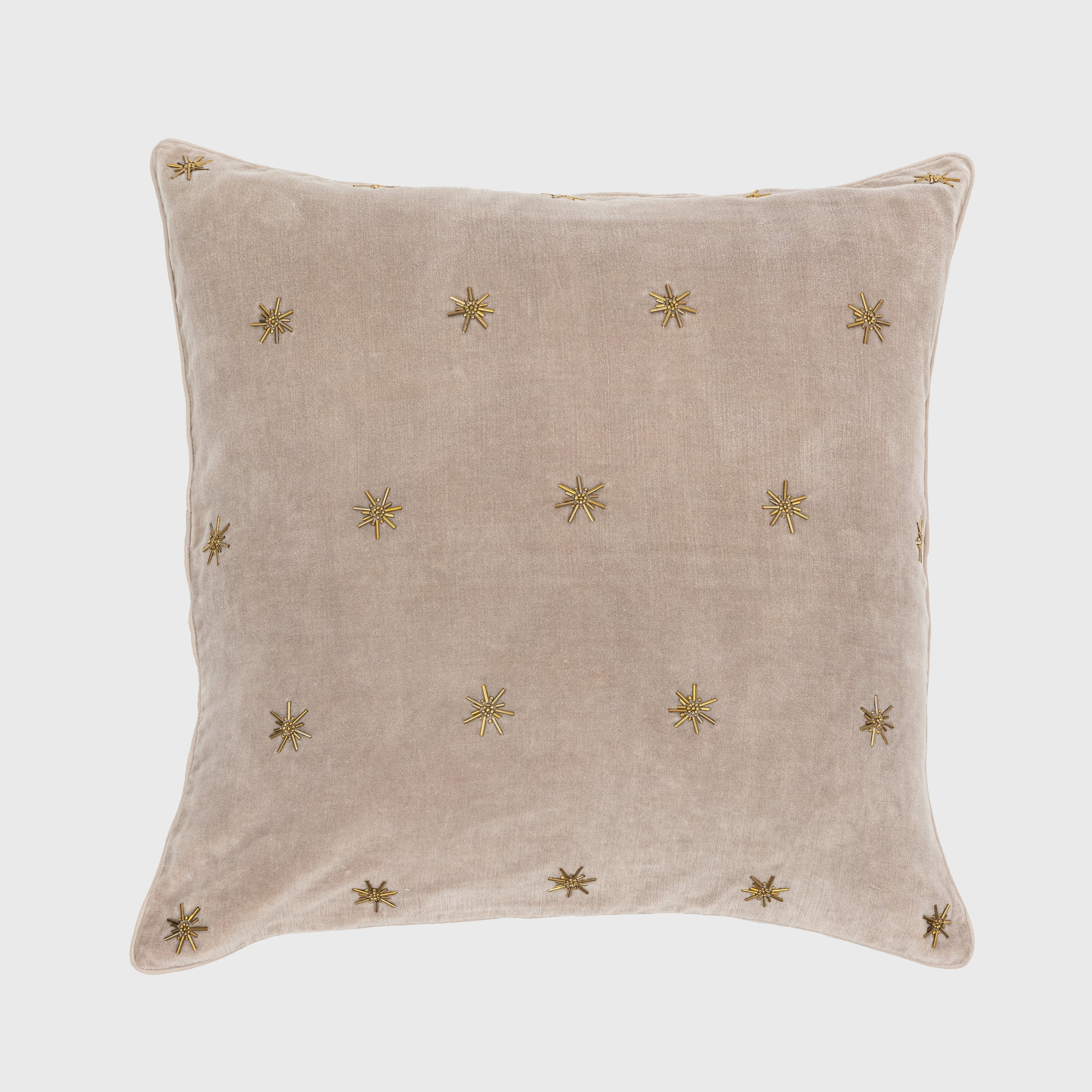 Embroidered star pillow, taupe cotton velvet | Joanna Buchanan