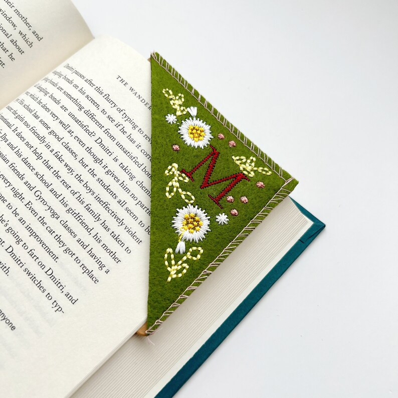 Hand Embroidered Custom Bookmark Floral Felt Corner Bookmark With Gift Envelope Personalizable Le... | Etsy (US)