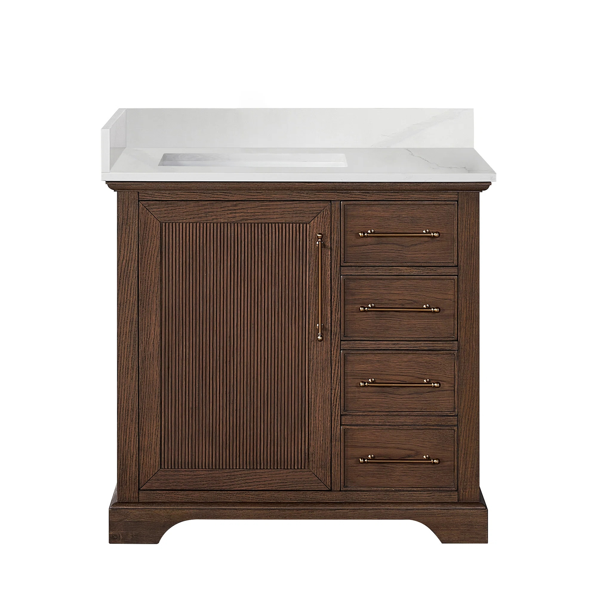 Friedliese 36" Single Bath Vanity with Silk White Quartz Stone Top | Wayfair North America