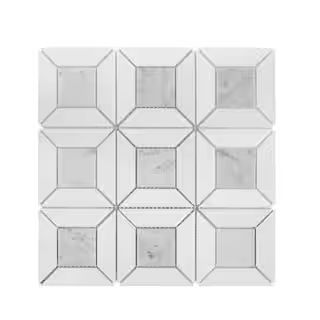 Jeffrey Court Doheny Thassos White 12.375 in. x 12.375 in. Basket Weave Mixed Marble Wall and Flo... | The Home Depot