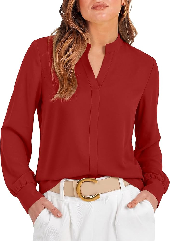 OFEEFAN Womens Blouses Business Casual Tops Fall Outfits Long Sleeve Shirts | Amazon (US)