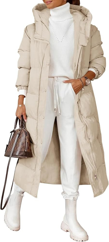 Grlasen Women Long Quilted Coat Winter Hooded Long Sleeve Button Down Puffer Padded Jacket | Amazon (US)