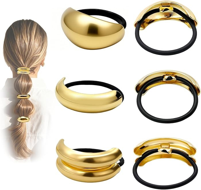 6Pcs Gold Hair Ties - 3 Styles Gold Hair Accessories for Women & Girls, Elegant Chic Metal Hair C... | Amazon (US)
