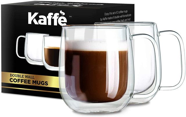 Kaffe 10oz Glass Coffee Mugs. Double-Wall Borosilicate Glass Coffee Cups. Perfect insulation for ... | Walmart (US)