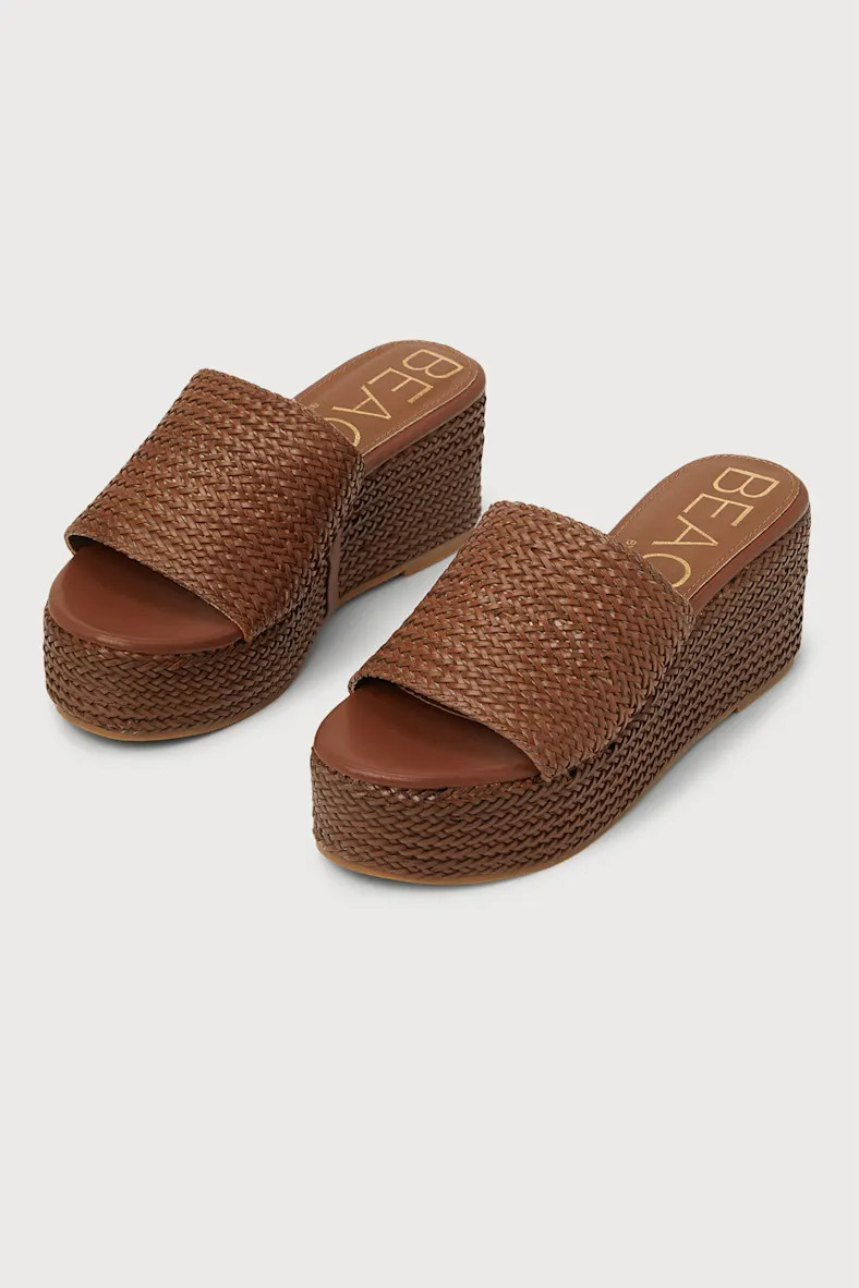 Peony Brown Braided Platform Slide Sandals | Lulus (US)