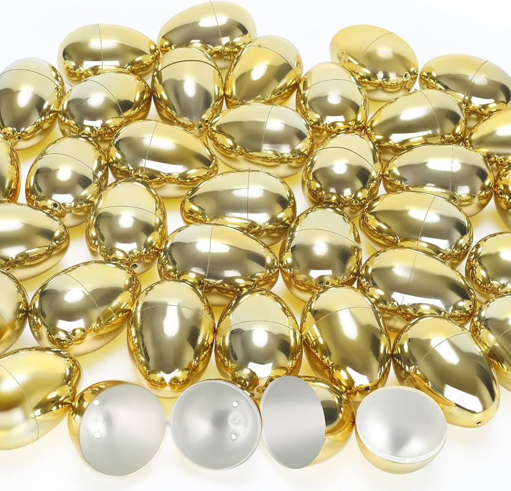 V-Opitos 36 Pieces Golden Easter Eggs, 3 Inch Fillable Plastic Shiny Gold Eggs Bulk with Hinge, E... | Amazon (US)