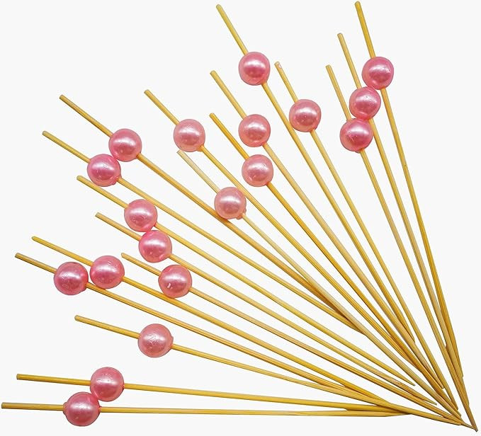 PuTwo Toothpicks for Cocktail Appetizers Fruits Dessert, 100 Count, Pink Pearls | Amazon (US)