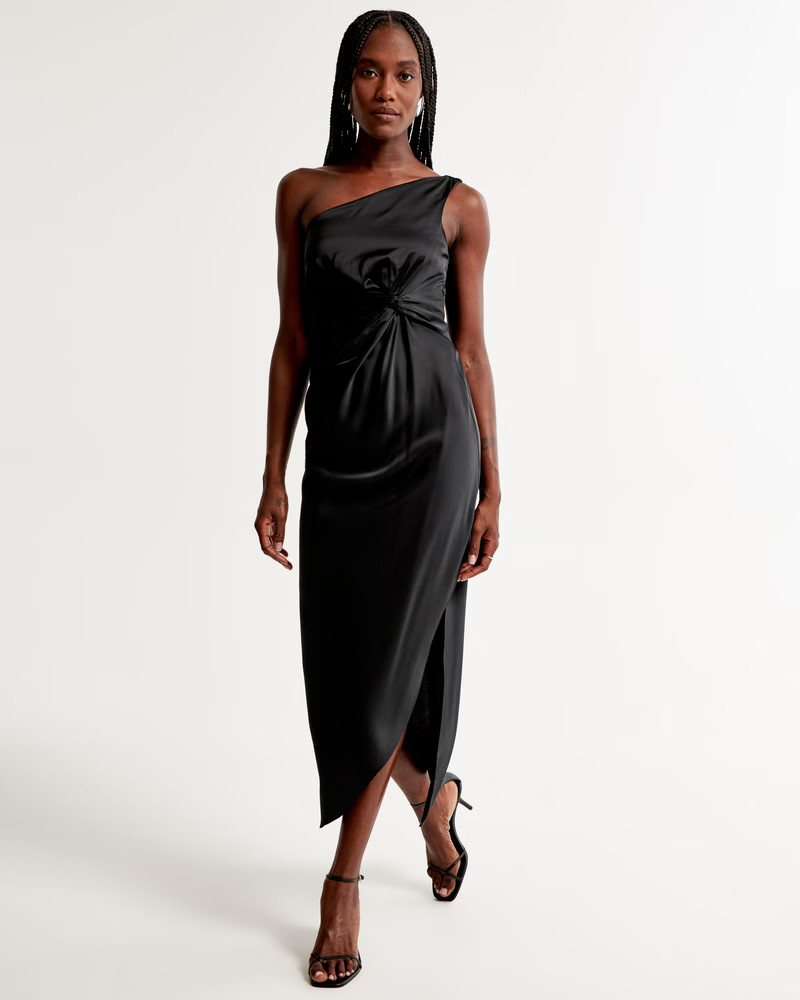 Women's One-Shoulder Satin Knotted Midi Dress | Women's Best Dressed Guest Collection | Abercromb... | Abercrombie & Fitch (US)