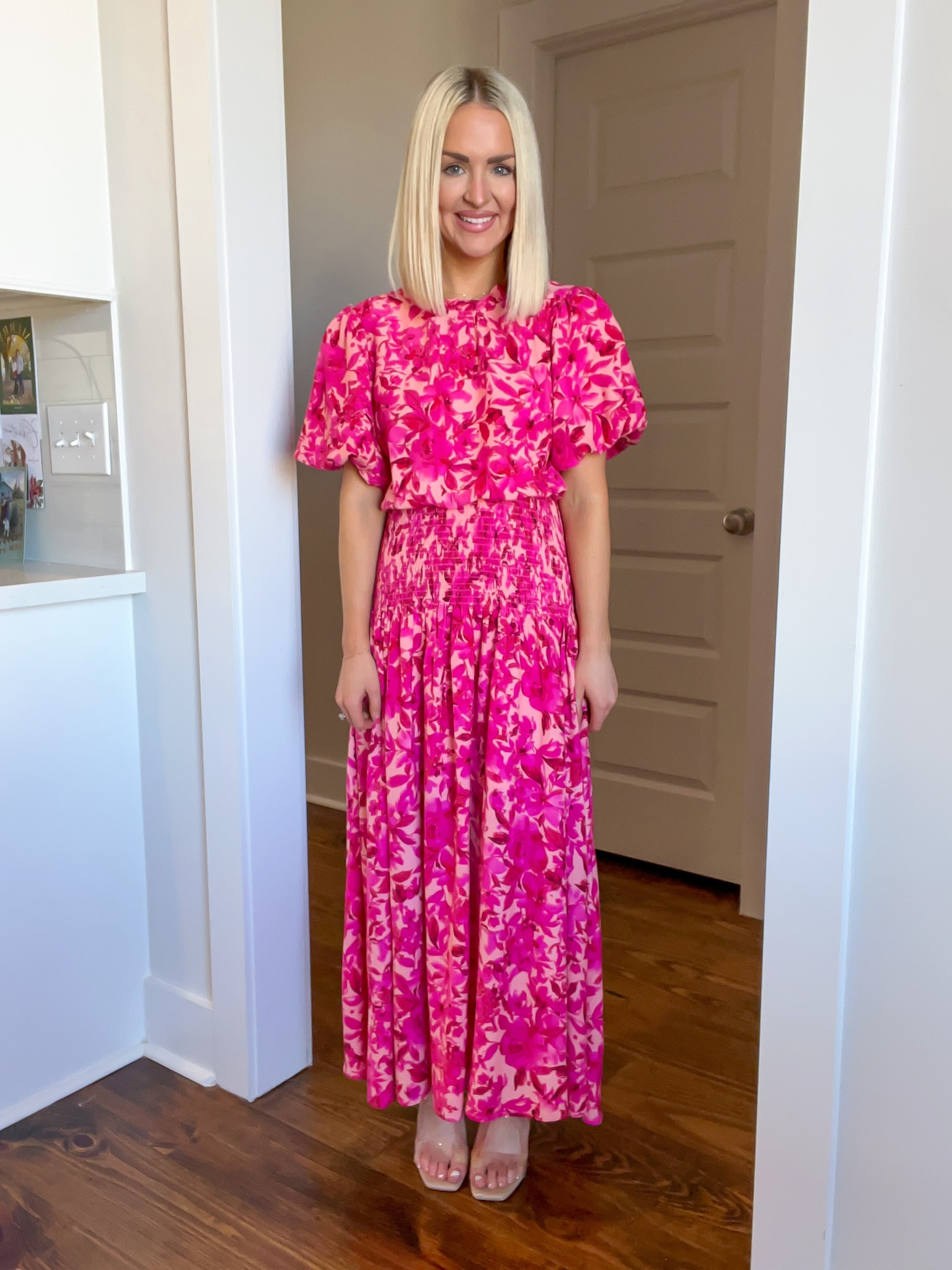 Pink floral print dress / pink midi dress / bump friendly dress / baby shower dress / baby girl shower dress / wedding shower dress 
Size: SM

#LTKFind #LTKstyletip #LTKSeasonal