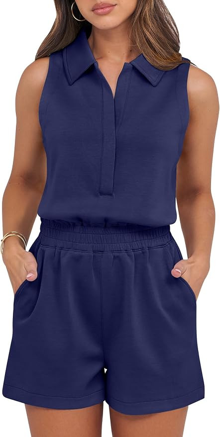 ANRABESS Romper for Womens 2026 Summer Dressy Casual Sleeveless V Neck One Piece Short Jumpsuit L... | Amazon (US)