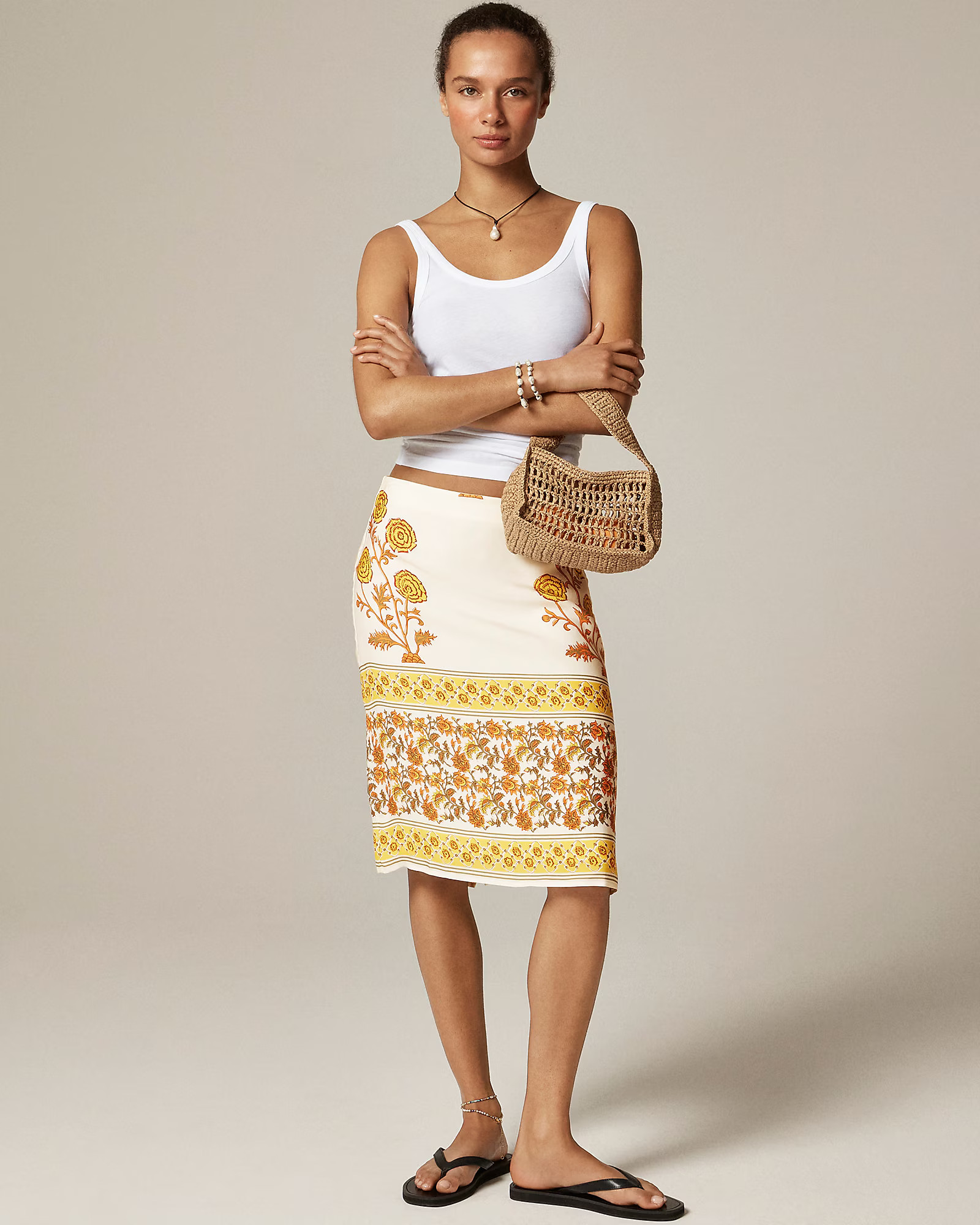 Knee-length skirt in sunset rose block print | J. Crew US