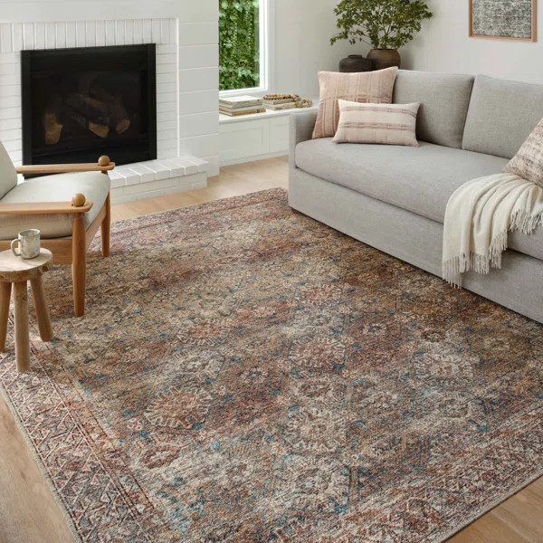 Billie Oriental Area Rug in Aqua/Rust | Wayfair North America