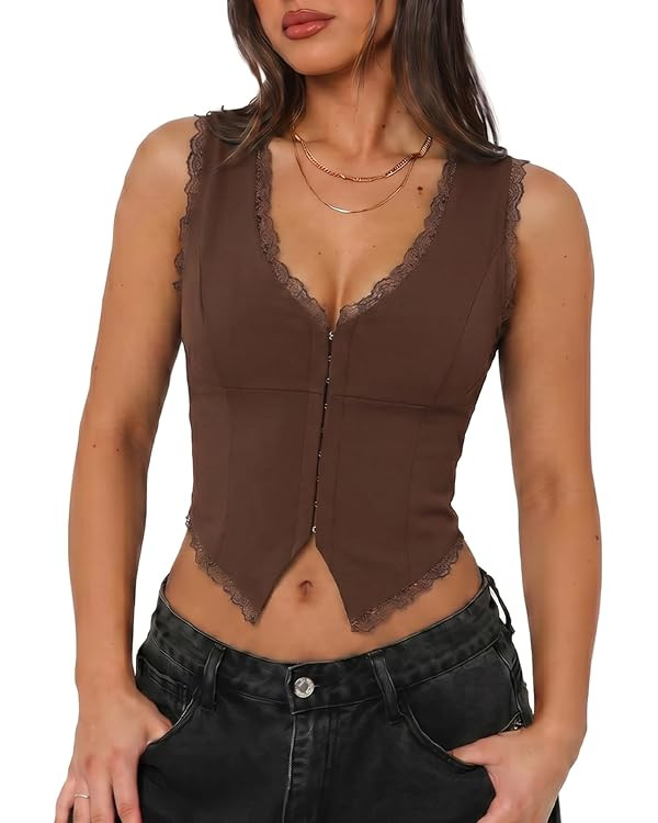 UNCOOYEE Sexy Lace Top for Women Summer V Neck Sleeveless Y2K Going Out Corset Tank Tops | Amazon (US)