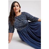 Luxe Curve Navy Blue Sequin Hand Embellished Maxi Dress, Women's Curve & Plus Size, Luxe: Ultimate Embellishment | Yours Clothing IE