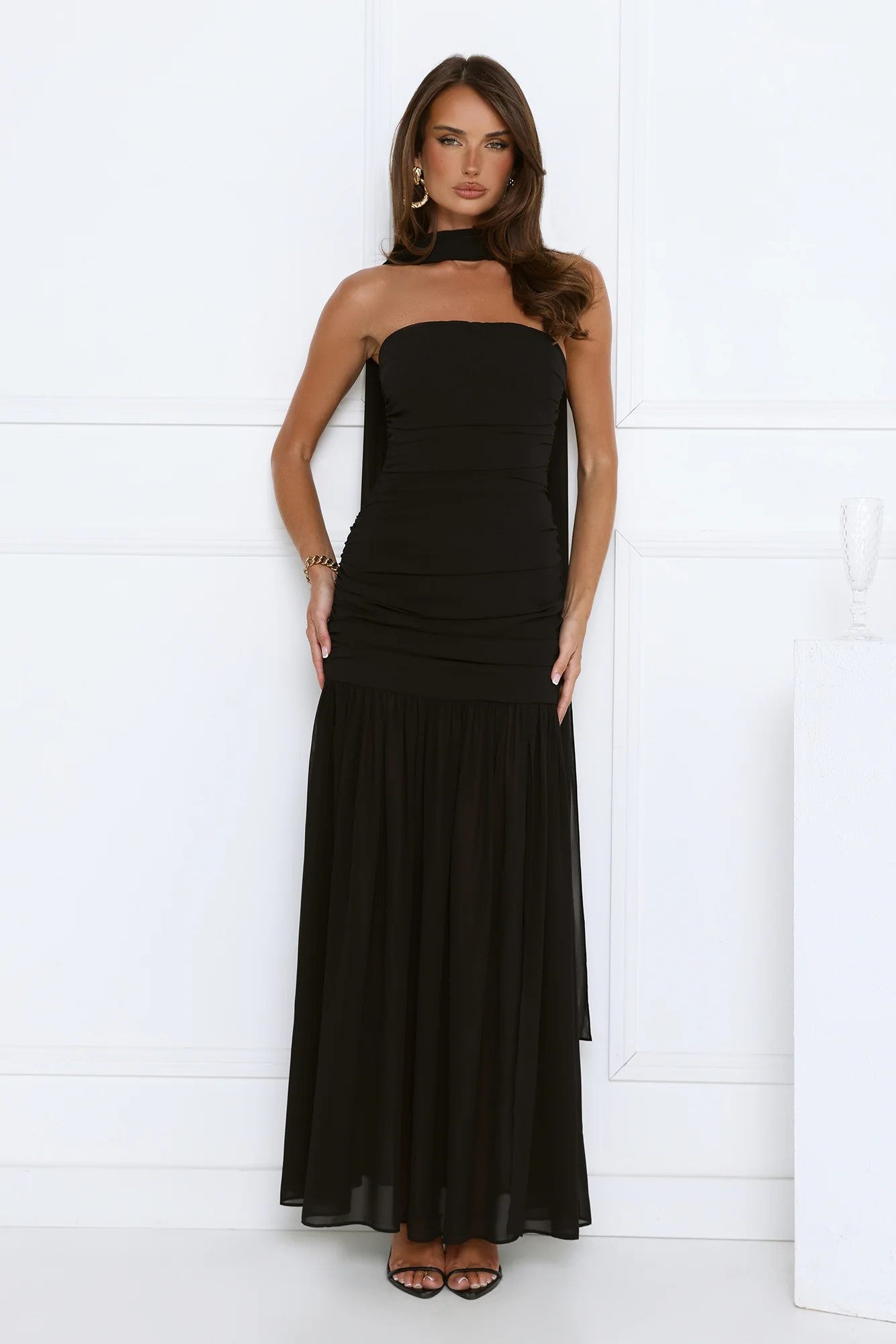 Soirée Glow Strapless Maxi Dress Black | Hello Molly (US)