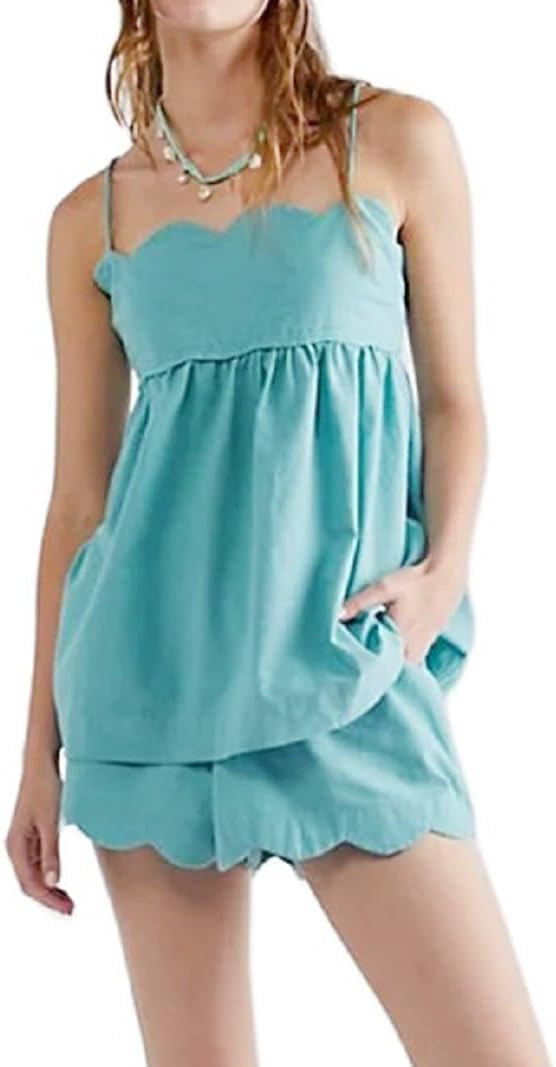 ROAONOCOMO Women 2 Piece Lounge Shorts Set Spaghetti Strap Peplum Cami Top Babydoll Pj Set Casual... | Amazon (US)