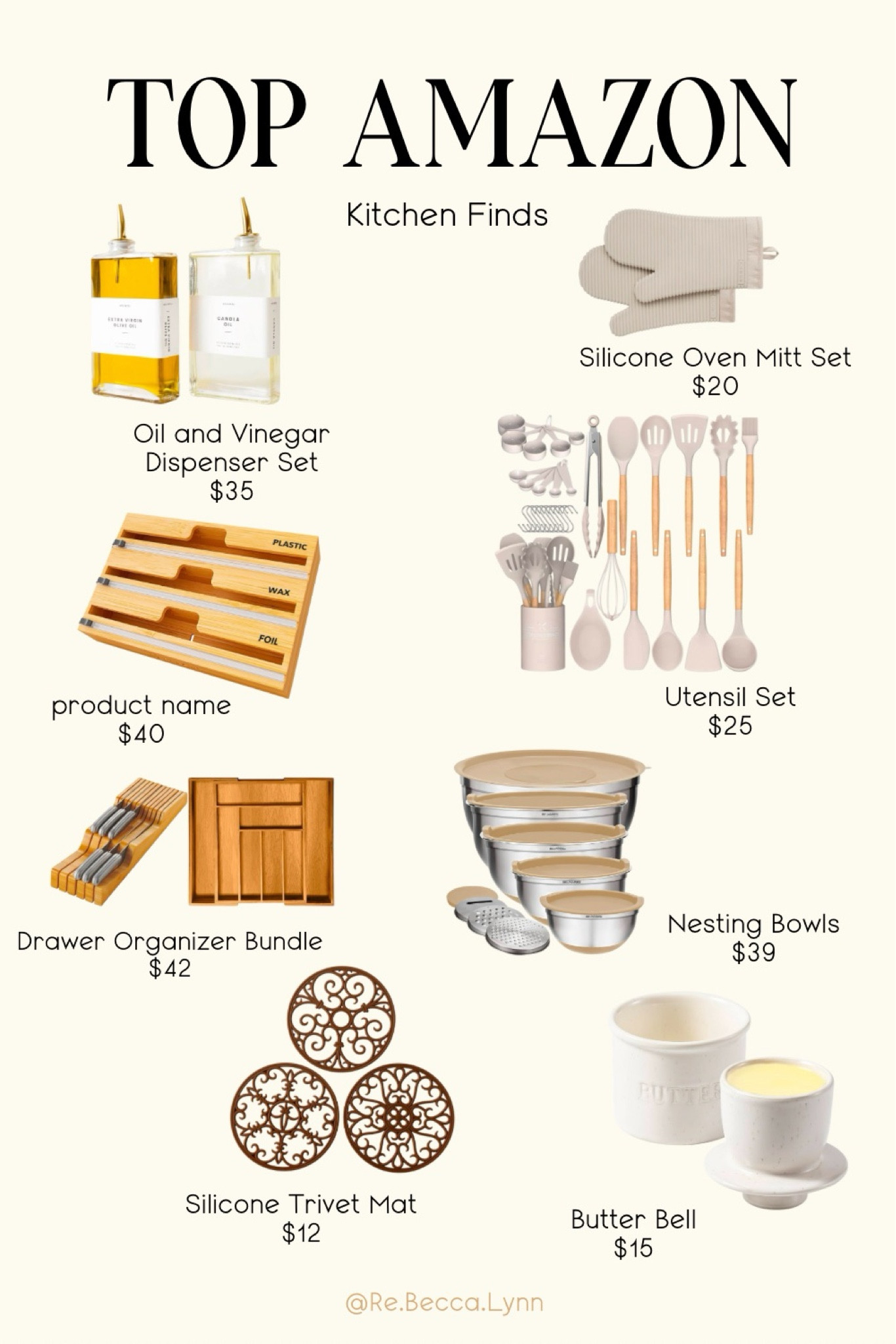 Oil and vinegar sets, oven mitts, drawer organizers, utensils, storage bowls, cooking bowls, trivets? Butter bowl, butter dish, Renter friendly kitchen hacks, Kitchen finds, top kitchen finds, amazon kitchen must-haves, Amazon finds, Amazon deals, mom hacks, kids lunch, home hacks. Amazon finds, Walmart finds, amazon must haves  #amazonfinds #amazon #amazonmusthaves 

#LTKHome #LTKGiftGuide #LTKFamily
