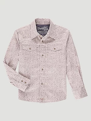 Boy's Wrangler® 20X® Advanced Comfort Western Snap Print Shirt in Sandy Paisley | Wrangler