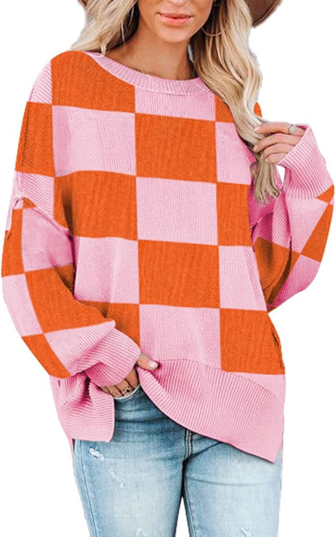 HAPCOPE Women's Oversized Sweater Crewneck Batwing Sleeve Side Slit Ribbed Knit Pullover Sweaters Tu | Amazon (US)