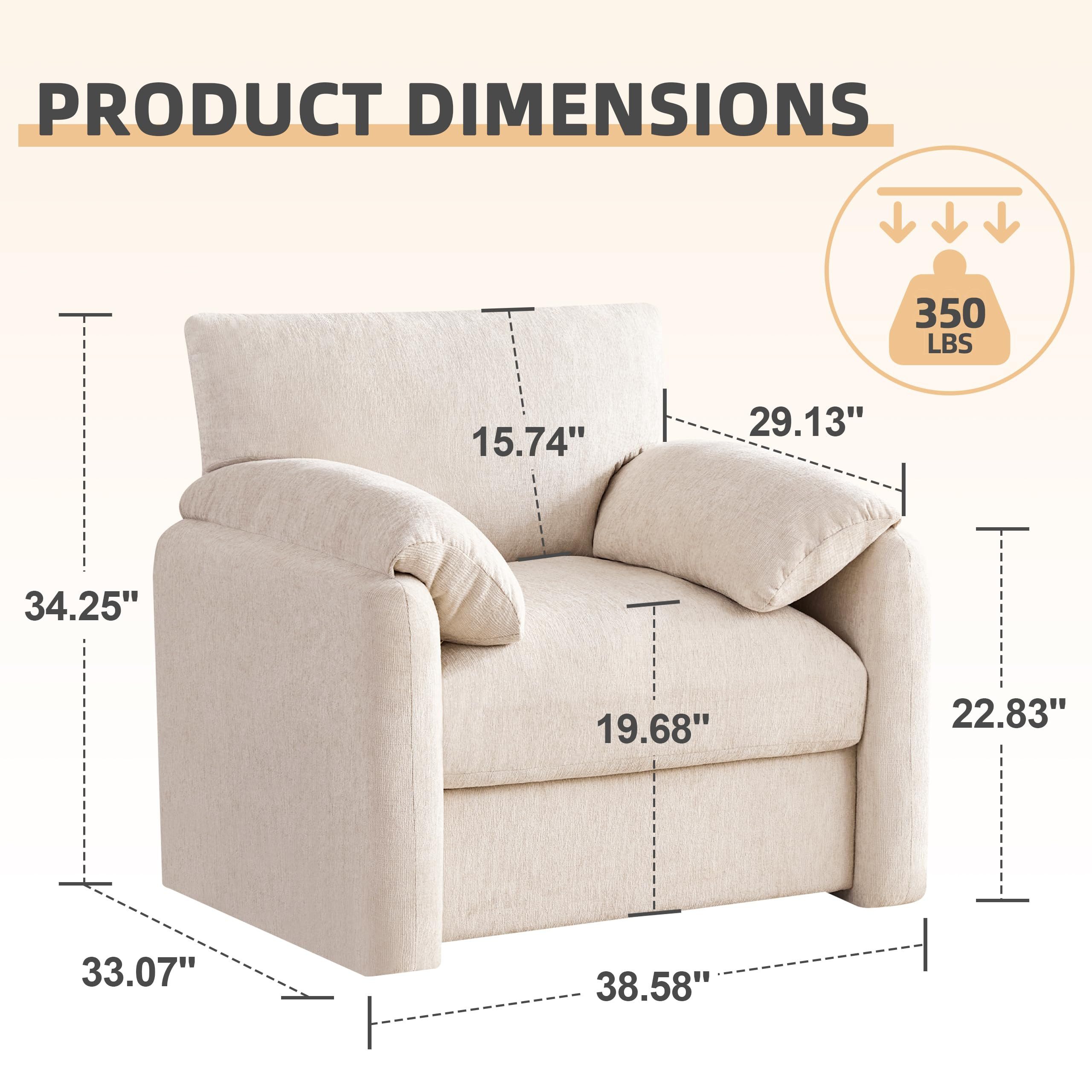 Chenille Oversized Armchair, 38.6" Wide Accent Chairs for Living Room & Bedroom Modern Lounge Cha... | Amazon (US)