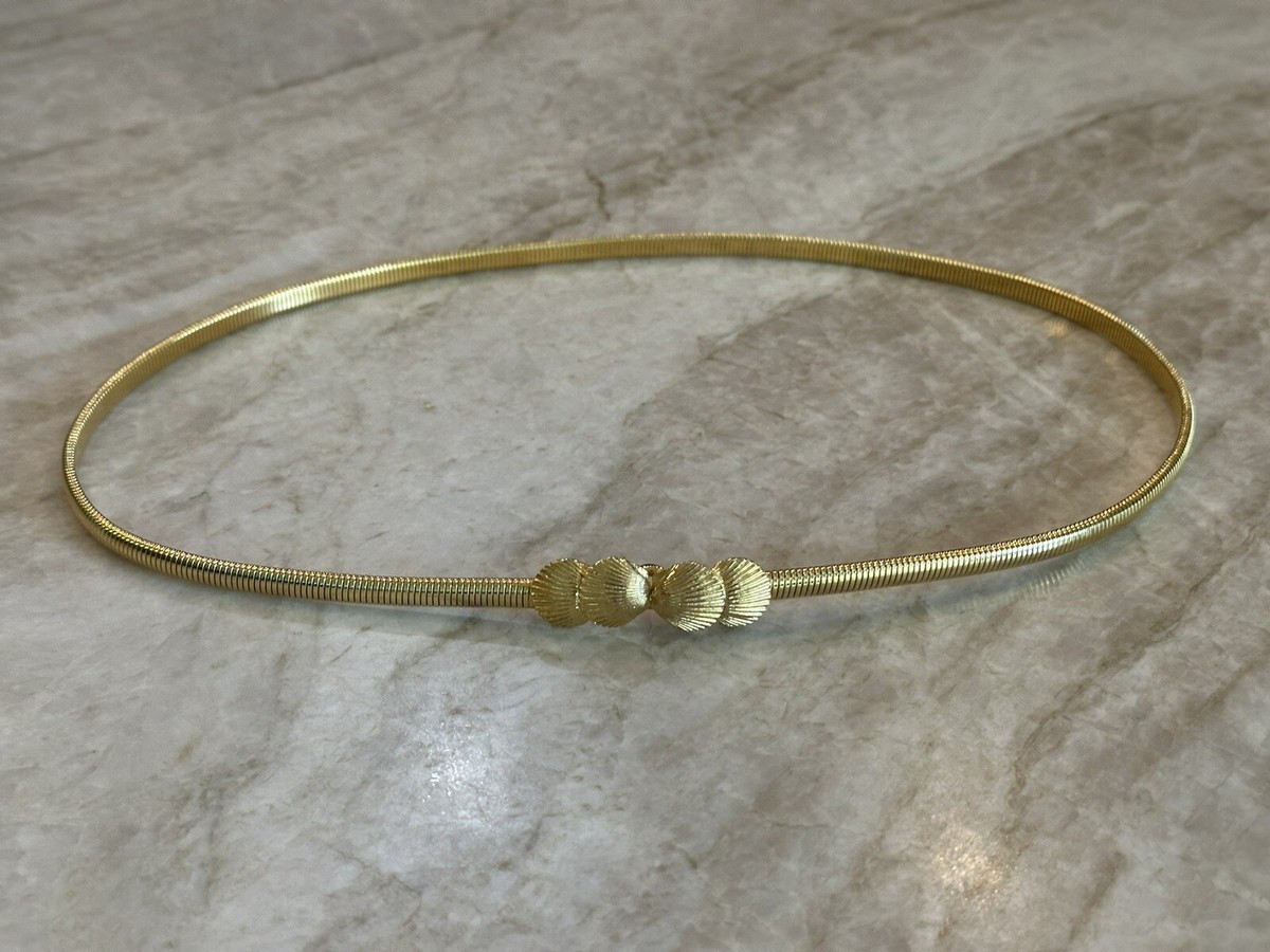 Vintage Mimi di N Double Shell Buckle E.P. Gold metal thin stretch belt 28-32 in  | eBay | eBay US