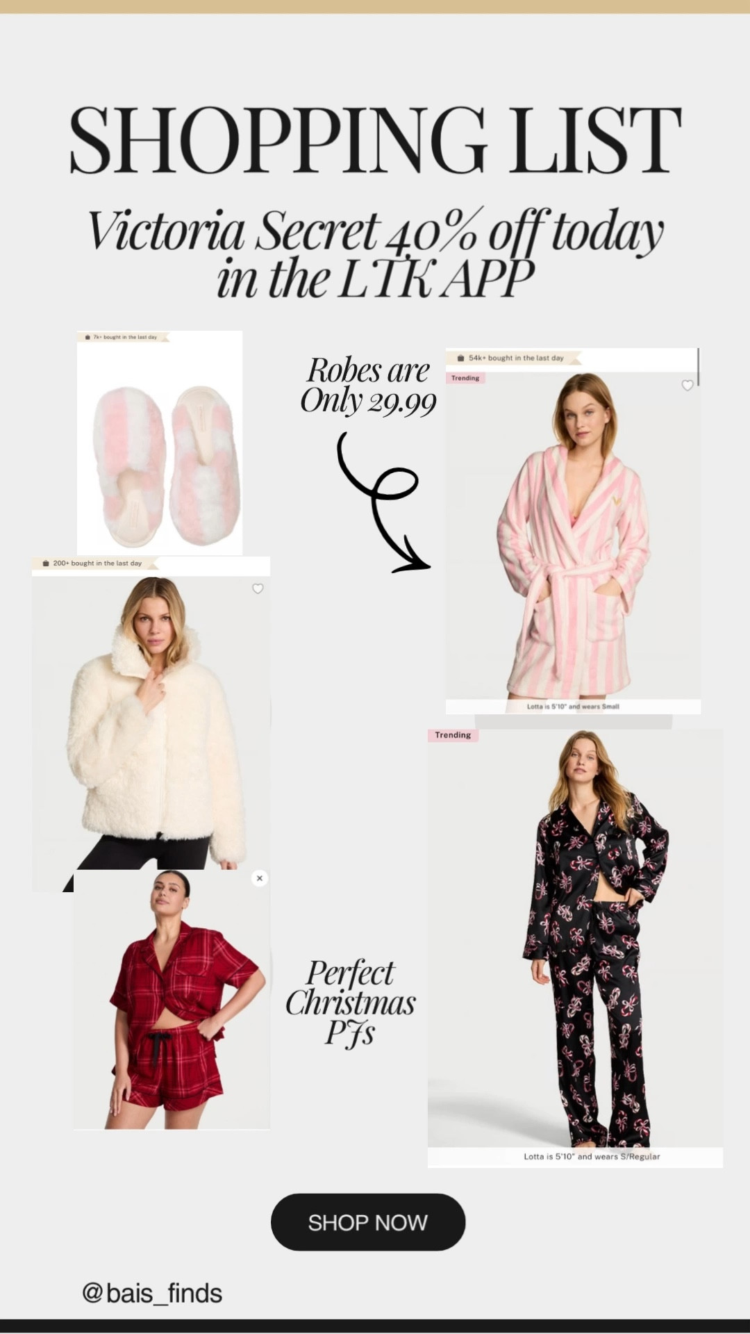 Victoria Secret %40 off everything… Coziest Christmas finds are 40% off at Victoria’s Secret right now 🎄✨ My absolute FAVORITE holiday PJs, the softest outdoor jacket, and the comfiest robes (only $29.99!!), plus the matching house shoes/slippers you NEED this season 🤍
Tall-girl friendly, comfy, and perfect for gifting or treating yourself 🎁✨
Everything is linked on my LTK!

VictoriaSecretSale #LTKHoliday #TallGirlFriendly #CozySeason #HolidayPJs #GiftGuide2025 #SaleAlert #LTKFinds

#LTKGiftGuide #LTKSaleAlert #LTKTall