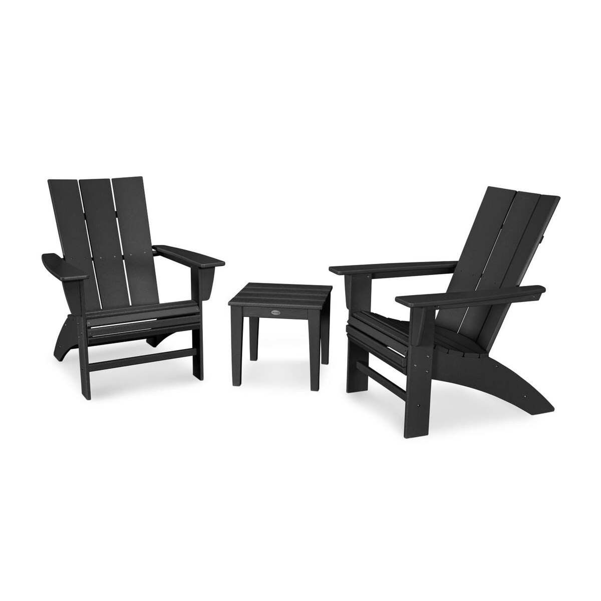 POLYWOOD Modern Adirondack 3 Pc Recycled Plastic Seating Set w/ Curveback Chairs in Black by - PWS420-1-BL | BBQ Guys