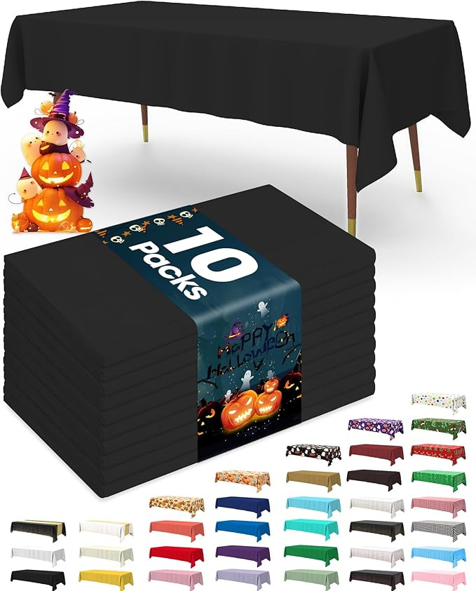 Pureegg Plastic Table Cloth Disposable 54 x 72 Inch 10 Packs, Black | Amazon (US)