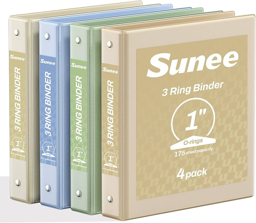 SUNEE 3 Ring Binder 1 Inch 4 Pack, Clear View Binder Three Ring PVC-Free (Fit 8.5x11 Inches) for ... | Amazon (US)
