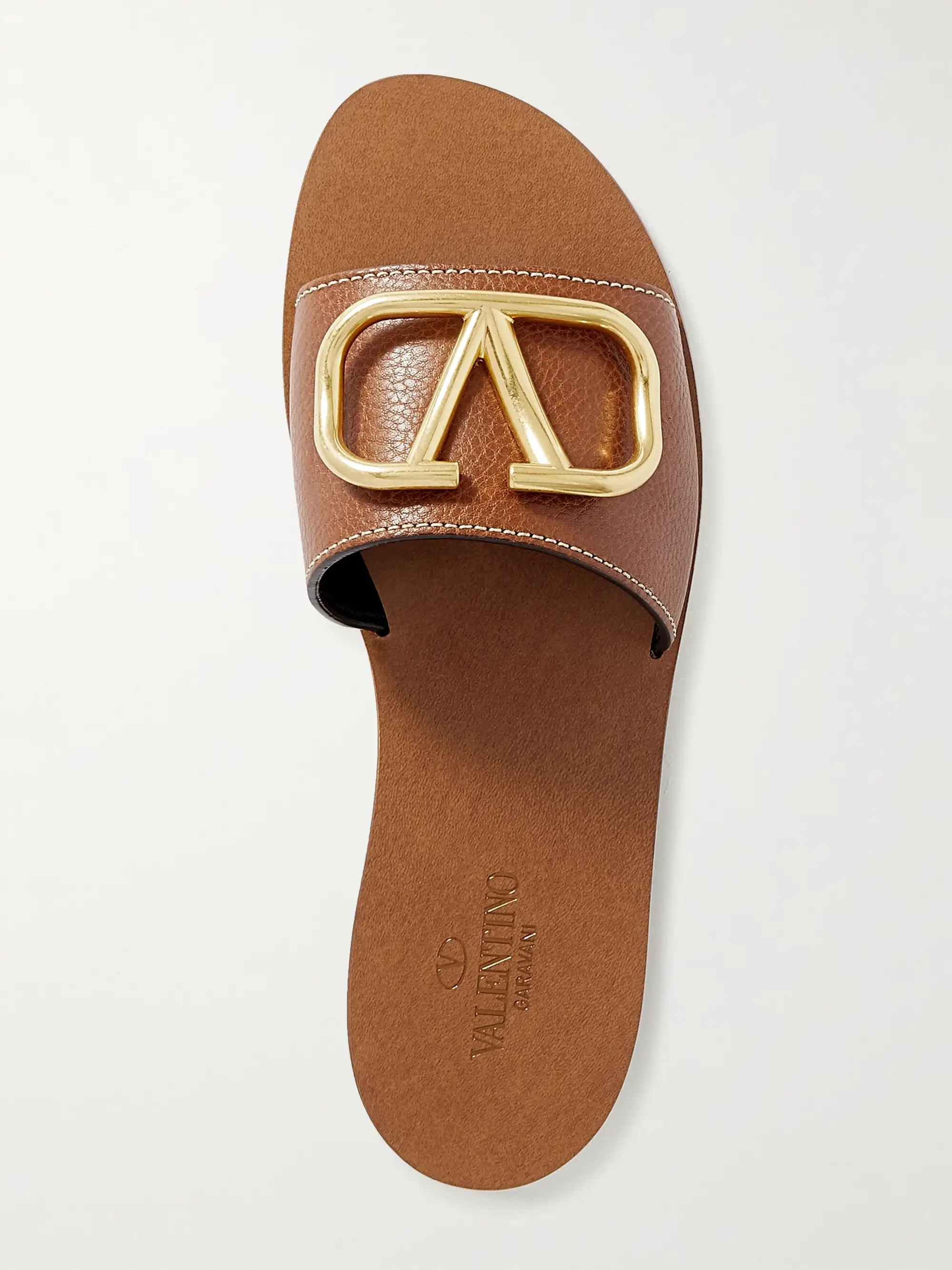 VALENTINO GARAVANI Valentino Garavani VLOGO textured-leather slides | NET-A-PORTER (UK & EU)