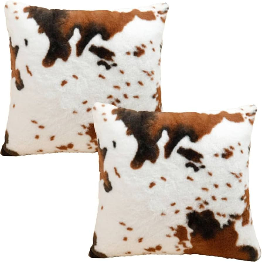 Entua Farm Throw Pillow Covers Luxury Faux Fur Cow Hide Skin Animal Print Fur Couch Cushion Cover... | Amazon (US)