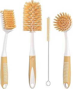 Dish Brush Set of 4 with Bottle Water Brush, Dish Scrub Brush, Scrubber Brush and Straw Brush - K... | Amazon (US)