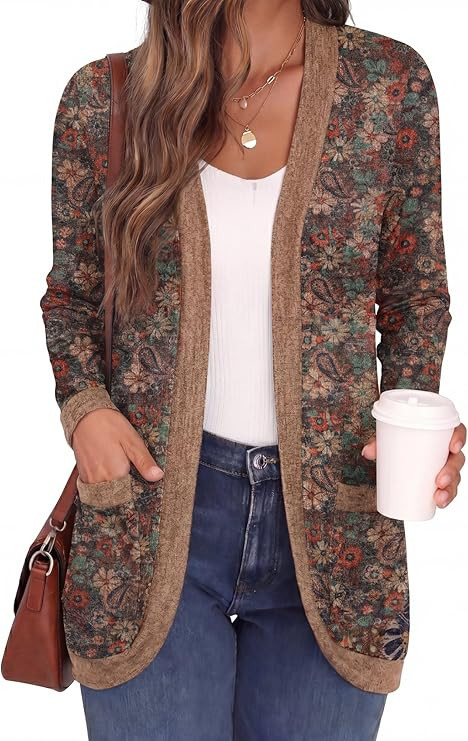 GRECERELLE Womens Long Sleeve Open Front Cardigan Casual V-Neck Curved Hem Ribbed Knit Sweater Ou... | Amazon (US)