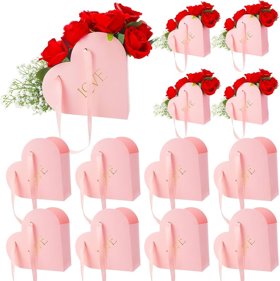 Kolldenn 12 Pcs Heart Shaped Flowers Boxes Valentine Bouquet Storage Bucket Valentine's Day Flora... | Amazon (US)