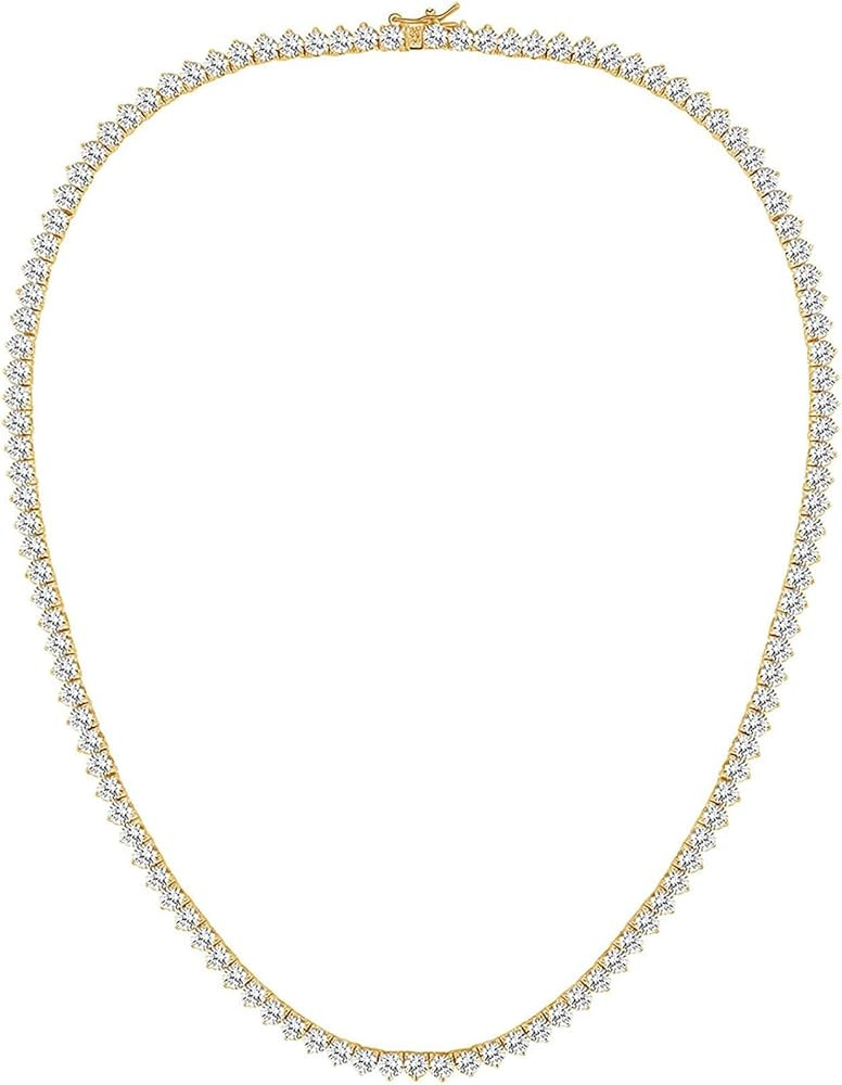 Gemsme 4mm Tennis Necklaces for Women - 3 Prong 18K White Gold Plated Round Cubic Zirconia Classi... | Amazon (US)