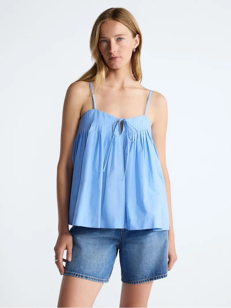 Free Assembly Women's Cotton Pintuck Sleeveless Top, Sizes XS-XXL | Walmart (US)