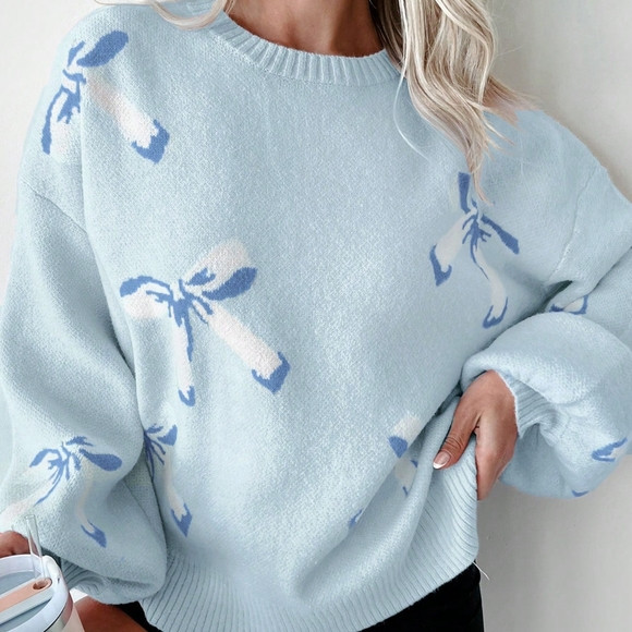 Bowknot Pattern Long Sleeve Knit Sweater | Poshmark