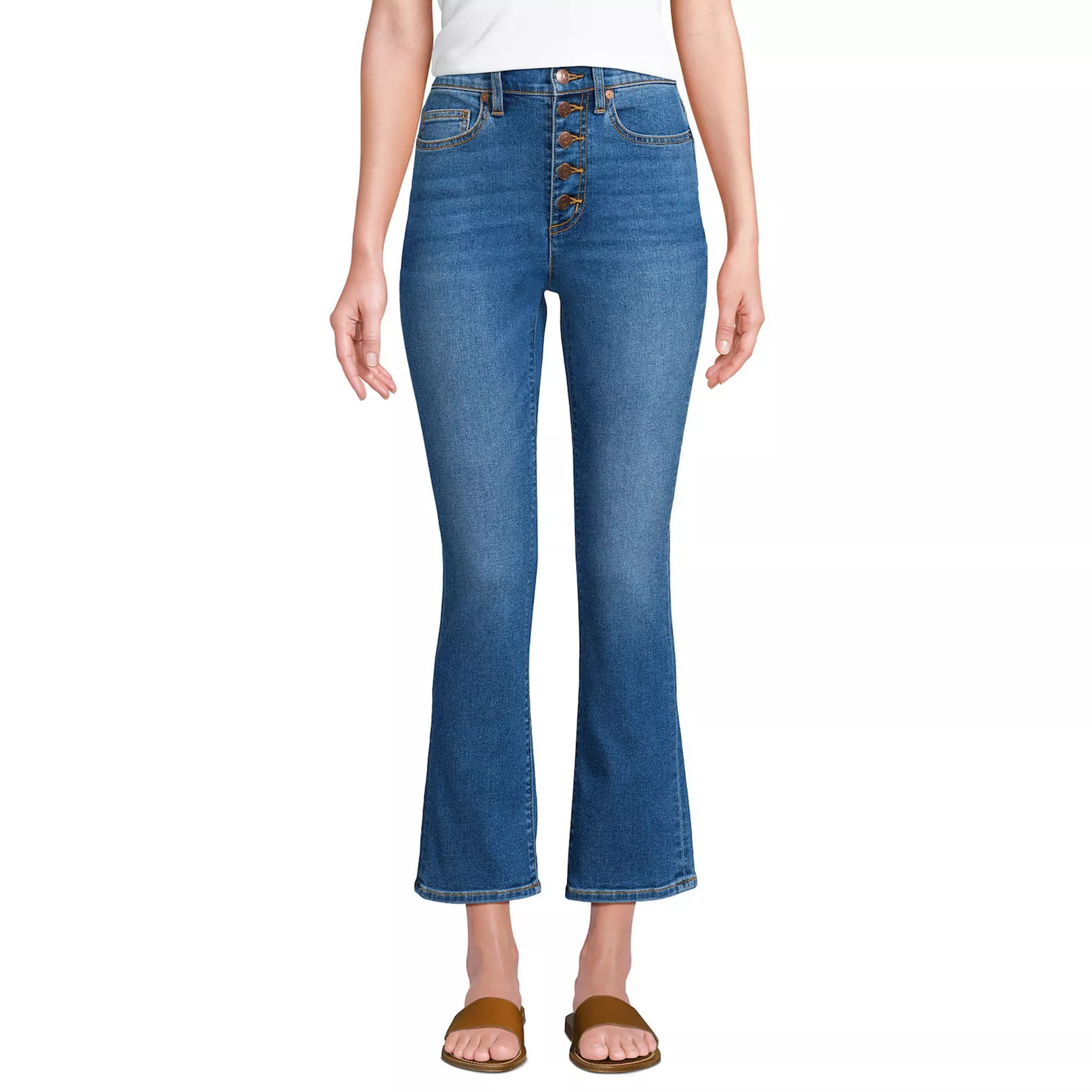 Petite Lands' End Recover High-Rise Kick Flare Crop Jeans | Kohl's