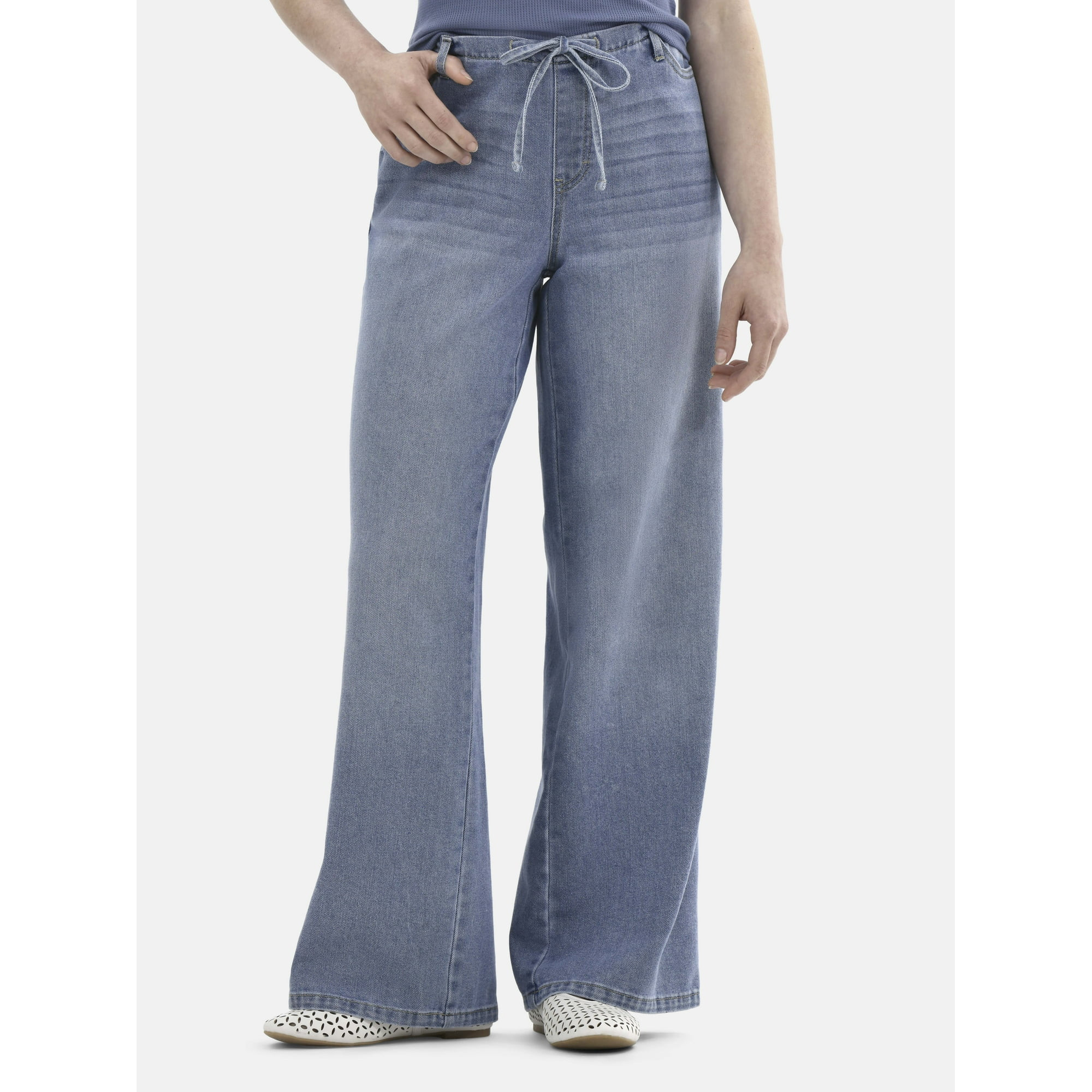 No Boundaries Mini Waistband Wide Leg Pants, 31'' Inseam, Women's - Walmart.com | Walmart (US)