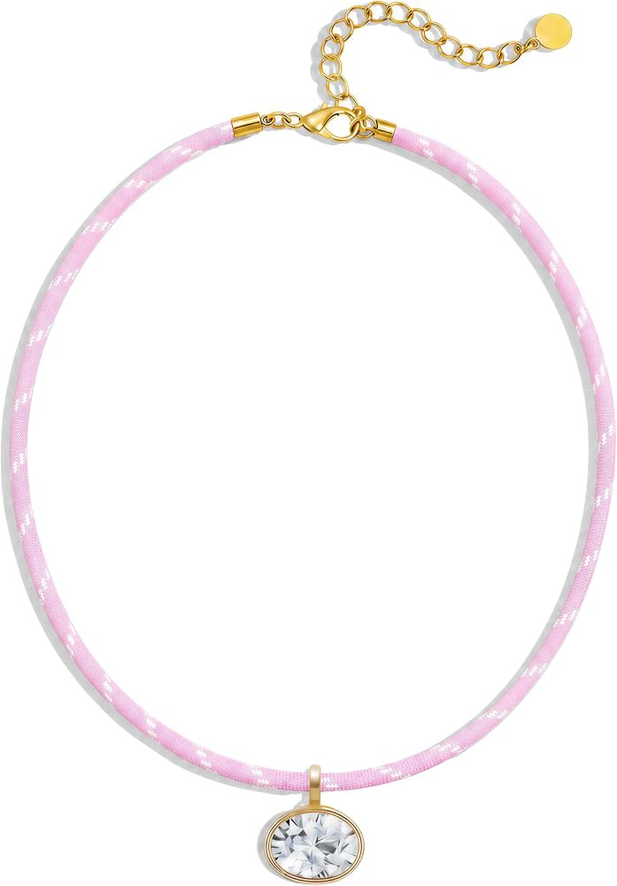 Cord Necklace Oval Crystal Pendant Rope Choker for Women | Amazon (US)