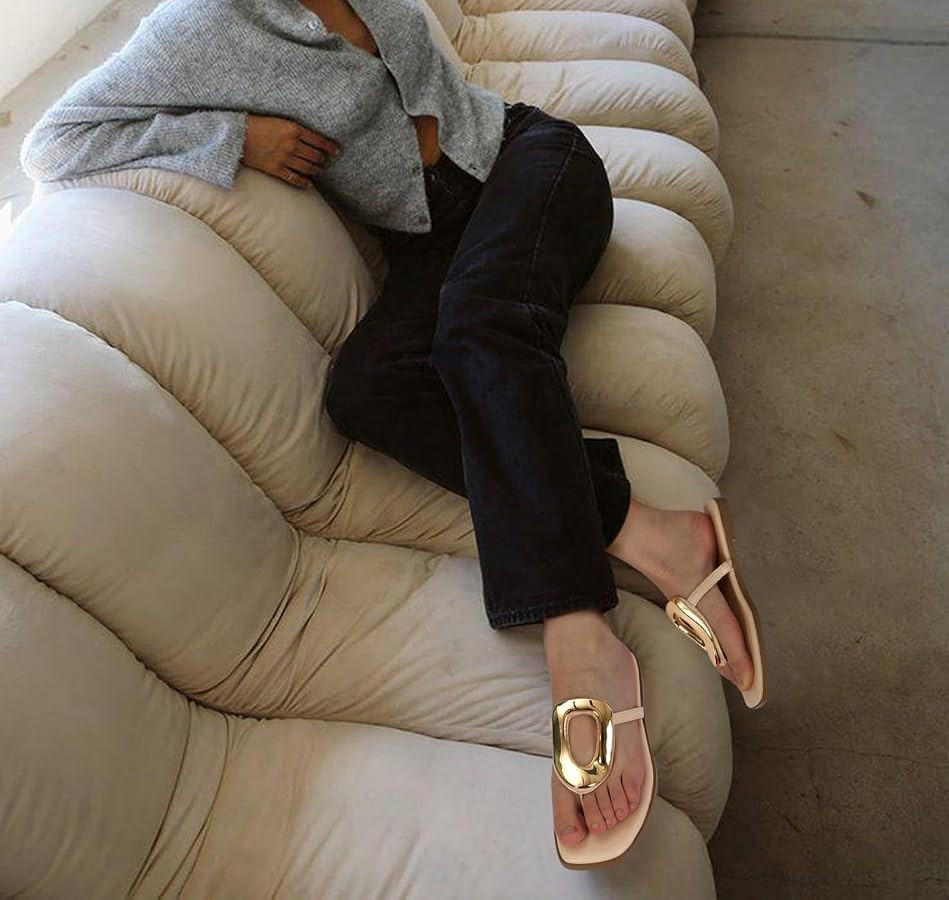 Wnshonzy Flip-Flops for Women Thong Sandals Flat Slip on Slides Beach Comfort Open Square Toe Lad... | Amazon (US)